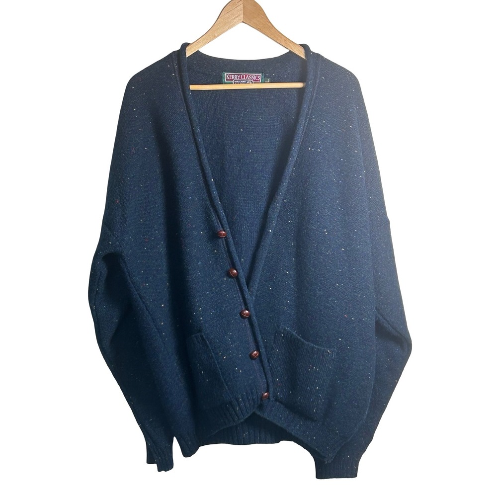 Kerry Classics Vintage Wool Donegal Tweed Cardigan Size Large Ireland Fisherman‎